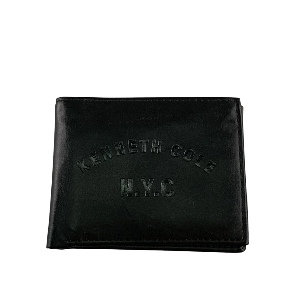 Kenneth Cole Reaction Wallet Mens Black Bifold ID Window NYC Embossed Card Slots